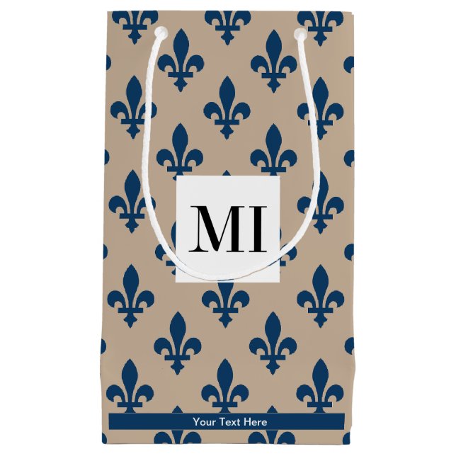 Fleur de Lis Pattern, French, Royal, Navy Blue Small Gift Bag (Front)