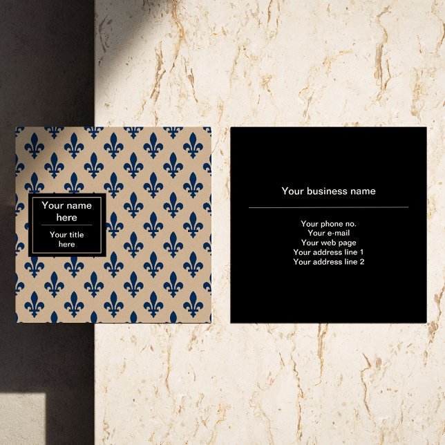Fleur de Lis Pattern, French, Royal, Navy Blue Square Business Card (Creator Uploaded)