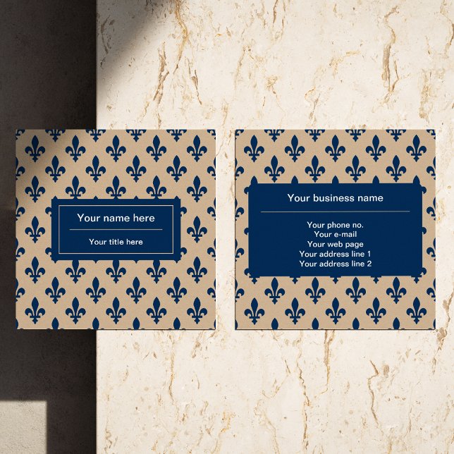 Fleur de Lis Pattern, French, Royal, Navy Blue Square Business Card (Creator Uploaded)