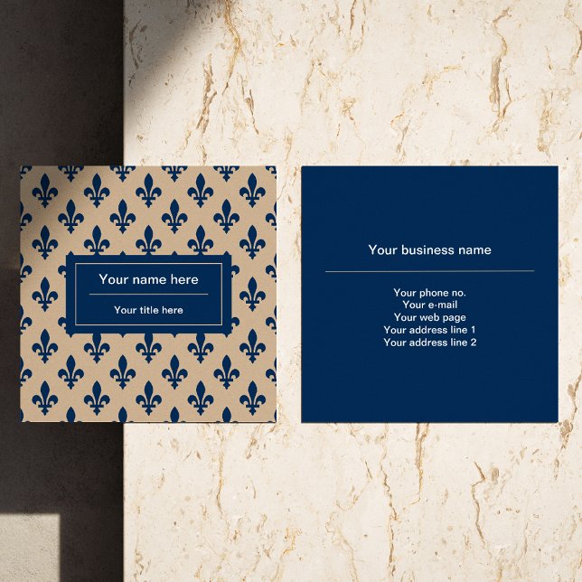 Fleur de Lis Pattern, French, Royal, Navy Blue Square Business Card (Creator Uploaded)