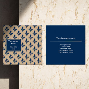 Fleur de Lis Pattern, French, Royal, Navy Blue Square Business Card