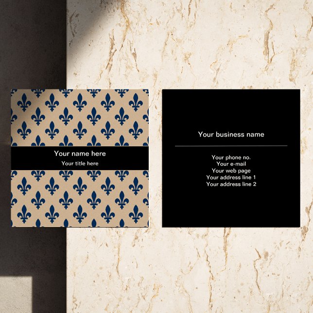 Fleur de Lis Pattern, French, Royal, Navy Blue Square Business Card (Creator Uploaded)