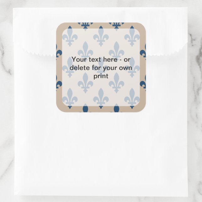 Fleur de Lis Pattern, French, Royal, Navy Blue Square Sticker (Bag)