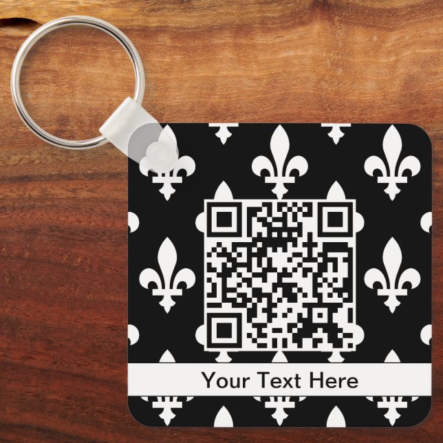 Fleur de Lis Pattern, French, Royal, White Key Ring (Front)