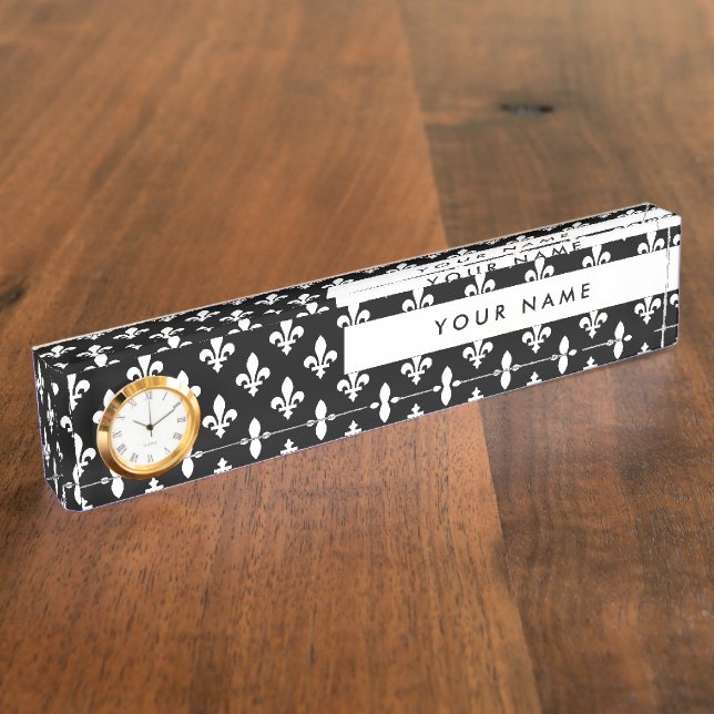 Fleur de Lis Pattern, French, Royal, White Nameplate (Side)