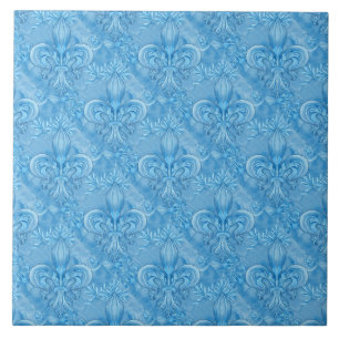 Fleur-de-lis pattern - gentle sky blue ceramic tile