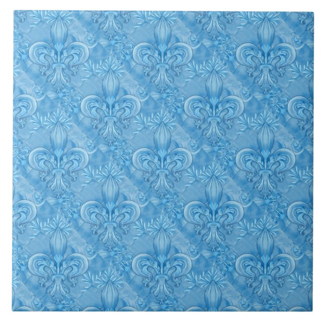 Fleur-de-lis pattern - gentle sky blue ceramic tile (Front)