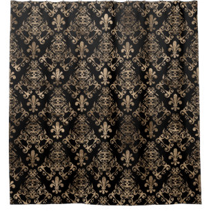 Fleur-de-lis pattern gold on black shower curtain