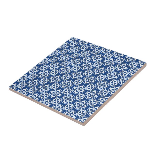 Fleur De Lis Pattern in Blue and White Tile (Side)