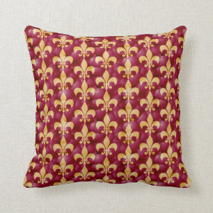 Fleur-de-Lis pattern in red and gold Cushion