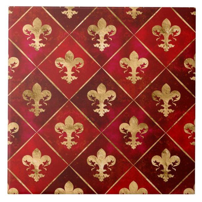 Fleur-de-lis pattern luxury red ceramic tile (Front)