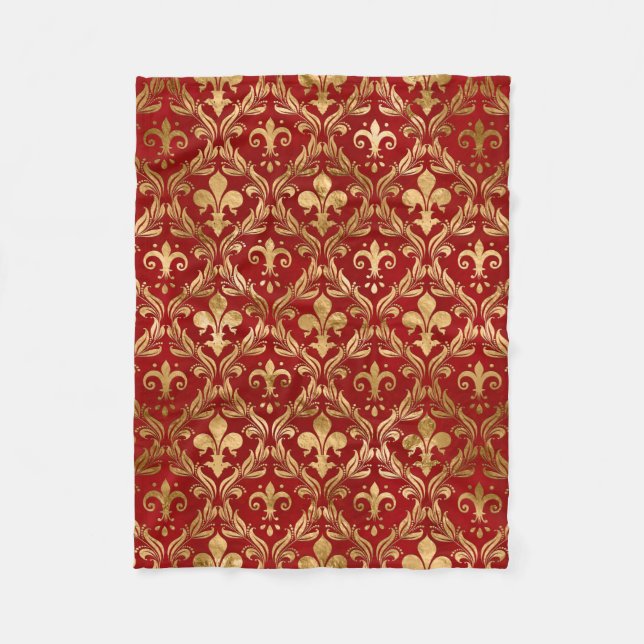 Fleur-de-lis pattern luxury red fleece blanket (Front)