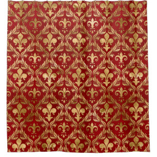 Fleur-de-lis pattern luxury red shower curtain