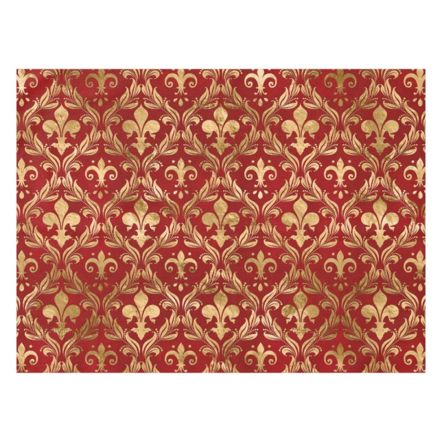 Fleur-de-lis pattern luxury red tablecloth (Front (Horizontal))