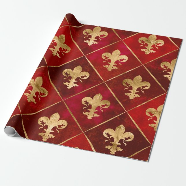 Fleur-de-lis pattern luxury red wrapping paper (Unrolled)