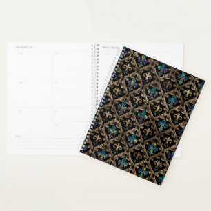 Fleur-de-lis pattern marble and gold planner