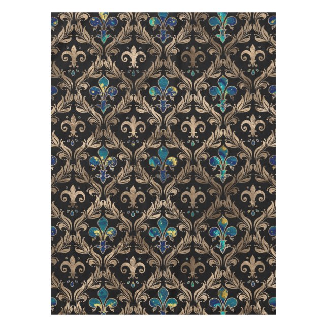 Fleur-de-lis pattern marble and gold tablecloth (Front)