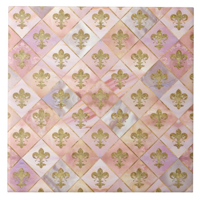 Fleur-de-lis pattern Pastel Quartz Ceramic Tile (Front)