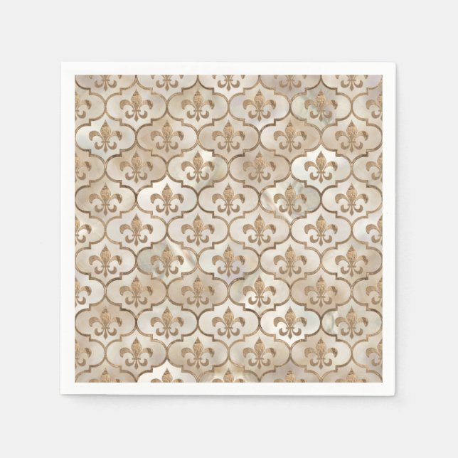 Fleur-de-lis pattern pearl and gold napkin (Front)