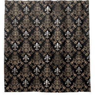 Fleur-de-lis pattern pearl and gold shower curtain