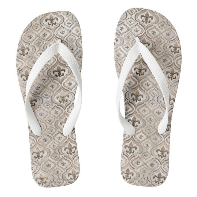 Fleur-de-lis pattern pearl and gold thongs (Footbed)