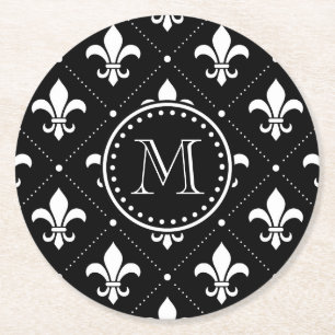 Fleur De Lis Pattern Round Paper Coaster