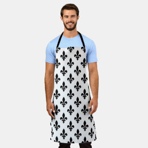 Fleur de Lis Pattern, Royal French, Black on White Apron