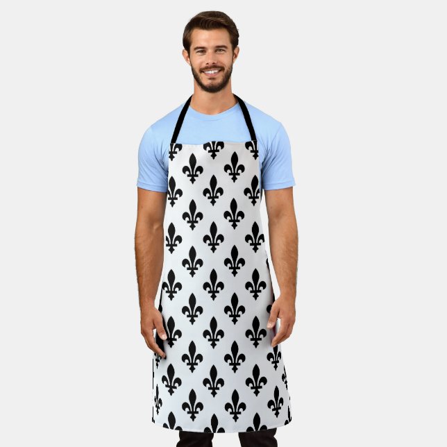 Fleur de Lis Pattern, Royal French, Black on White Apron (Worn)