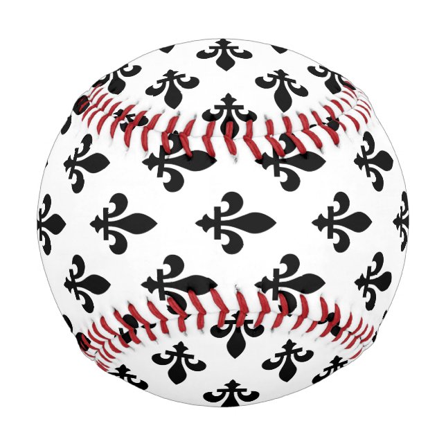 Fleur de Lis Pattern, Royal French, Black on White Baseball (Back)