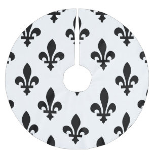 Fleur de Lis Pattern, Royal French, Black on White Brushed Polyester Tree Skirt