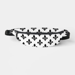 Fleur de Lis Pattern, Royal French, Black on White Bum Bags