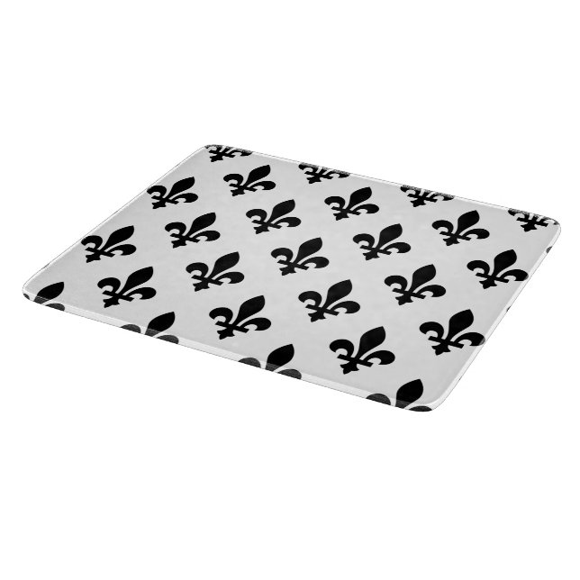 Fleur de Lis Pattern, Royal French, Black on White Cutting Board (Corner)