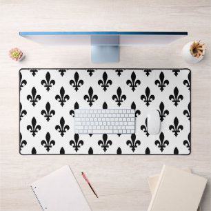 Fleur de Lis Pattern, Royal French, Black on White Desk Mat