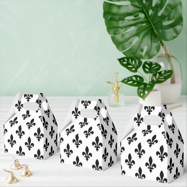Fleur de Lis Pattern, Royal French, Black on White Favour Box (Multiple)
