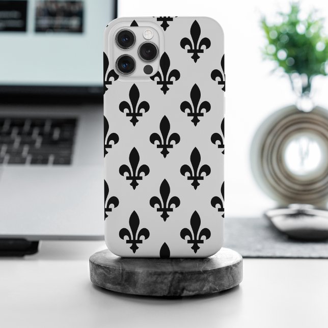 Fleur de Lis Pattern, Royal French, Black on White iPhone Case (Creator Uploaded)
