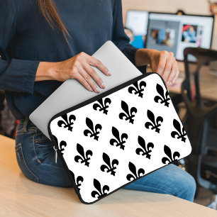 Fleur de Lis Pattern, Royal French, Black on White Laptop Sleeve
