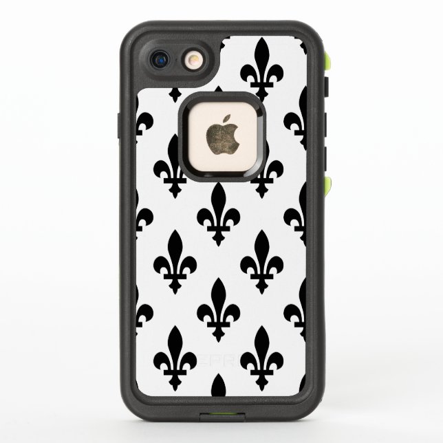 Fleur de Lis Pattern, Royal French, Black on White LifeProof iPhone Case (Back)