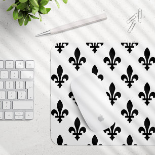 Fleur de Lis Pattern, Royal French, Black on White Mouse Pad