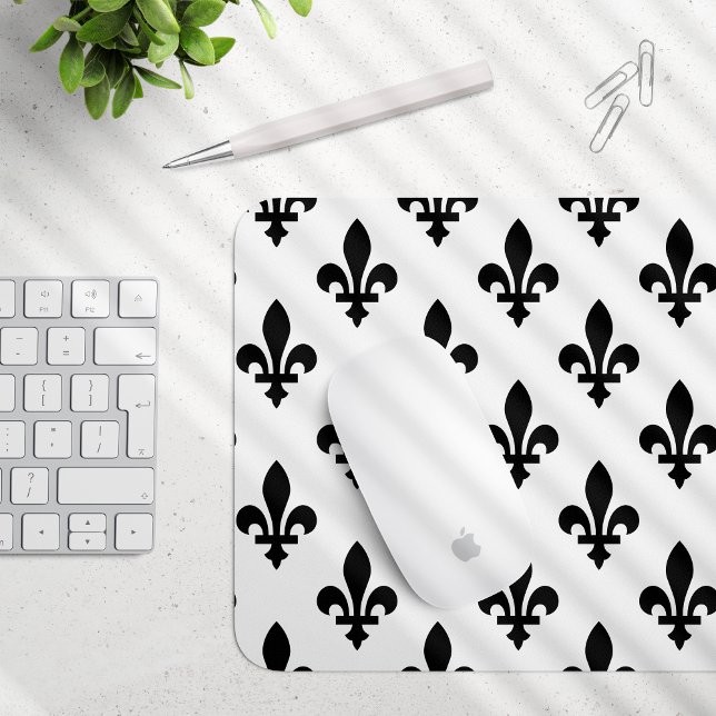 Fleur de Lis Pattern, Royal French, Black on White Mouse Pad (Creator Uploaded)
