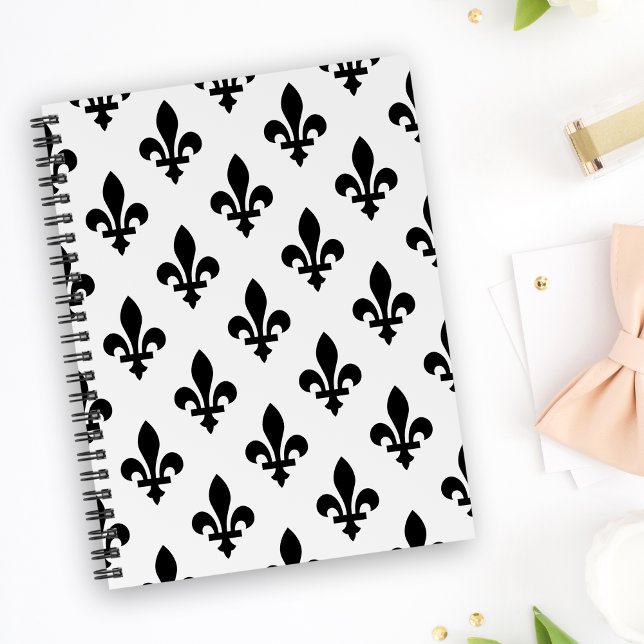 Fleur de Lis Pattern, Royal French, Black on White Notebook (Creator Uploaded)