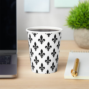 Fleur de Lis Pattern, Royal French, Black on White Paper Cups