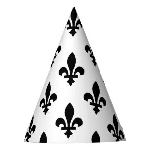 Fleur de Lis Pattern, Royal French, Black on White Party Hat