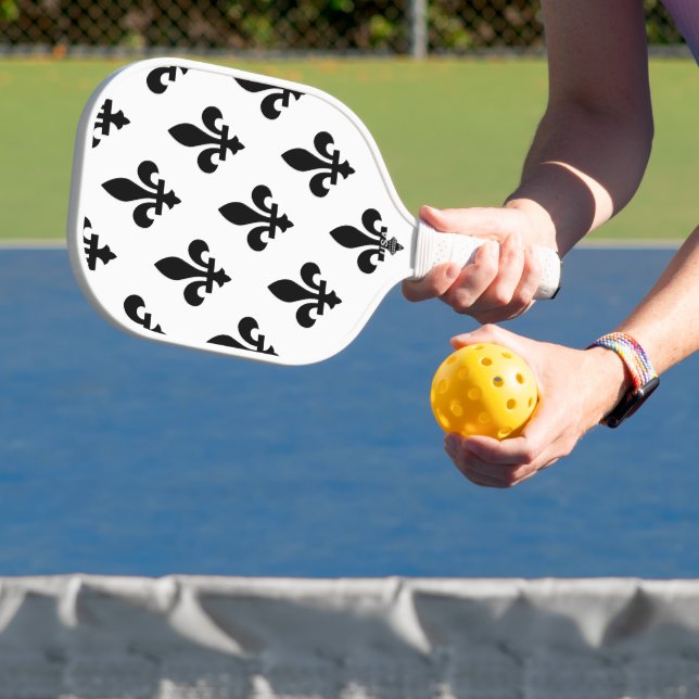 Fleur de Lis Pattern, Royal French, Black on White Pickleball Paddle (Insitu)