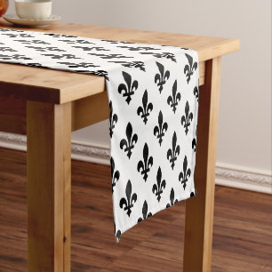 Fleur de Lis Pattern, Royal French, Black on White Short Table Runner