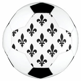 Fleur de Lis Pattern, Royal French, Black on White Soccer Ball