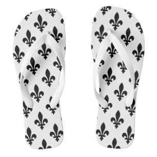 Fleur de Lis Pattern, Royal French, Black on White Thongs