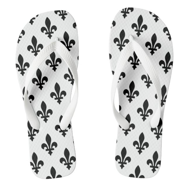 Fleur de Lis Pattern, Royal French, Black on White Thongs (Footbed)