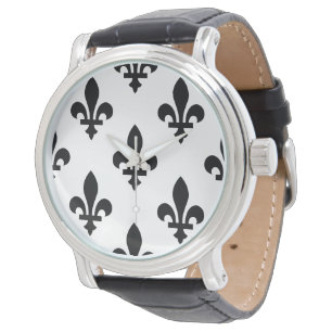 Fleur de Lis Pattern, Royal French, Black on White Watch