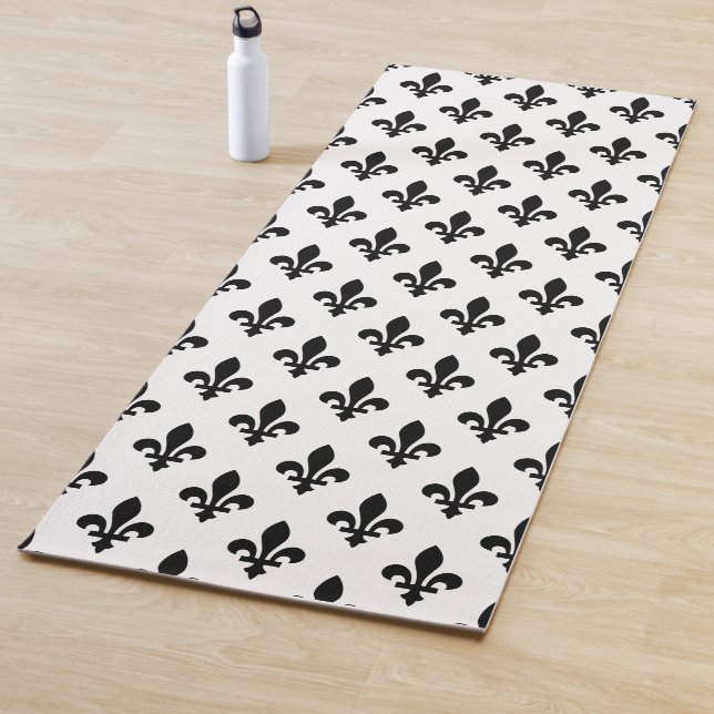 Fleur de Lis Pattern, Royal French, Black on White Yoga Mat (In Situ)