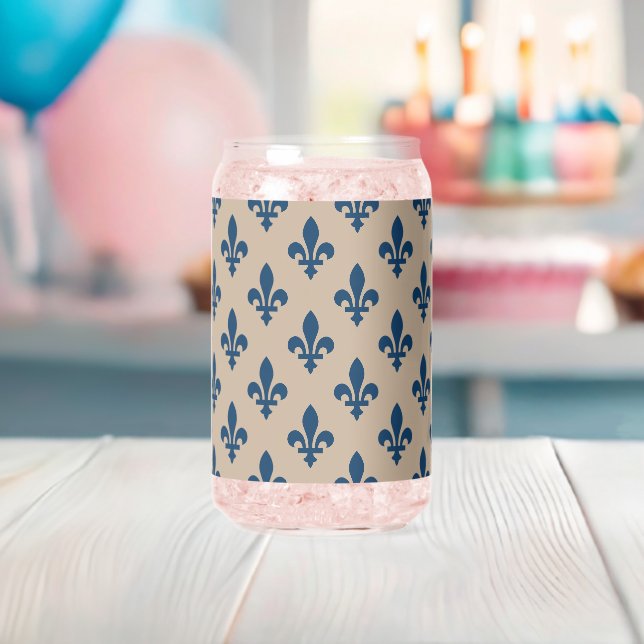 Fleur de Lis Pattern, Royal French Blue on Cream Can Glass (Insitu (Baby Shower))